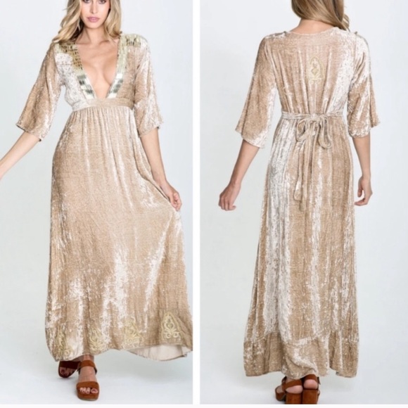 RAGA Plunging Neckline Velvet Maxi Dress - Picture 2 of 6